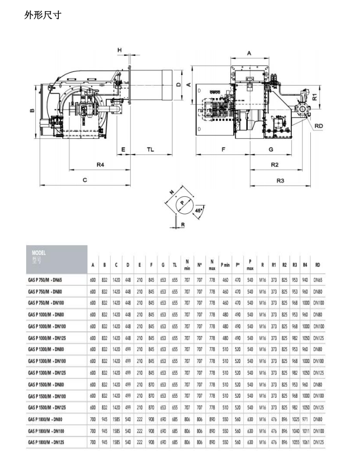 10.5MW-GAS P1000低氮燃烧器外形尺寸